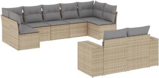 vidaXL 9-tlg. Garten-Sofagarnitur mit Kissen Beige Poly Rattan 3255356