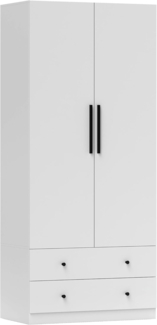 HOMCOM Kleiderschrank 2-türig mit Kleiderstange und 2 Schubladen (Garderobenschrank, 1-St, Mehrzweckschrank) für Schlafzimmer 79 x 43 x 180 cm Weiß