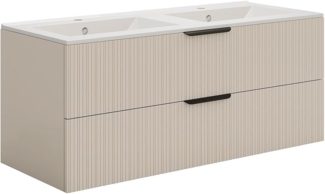 Vente-unique - Hängeschrank mit Riffeloptik für Einbauwaschbecken - Beige - 120 cm - DALIKO