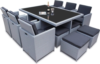 Ragnarök Möbel-Design Garten-Essgruppe Heimdall Esstisch Set 6+4, (Set, Polyrattan, Alu), klappbare Rückenlehne, Würfelsystem