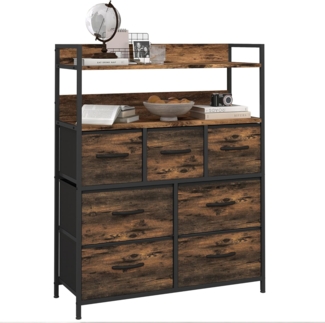 HOMCOM Kommode Stoffkommode mit 7 Schubladen (Aufbewahrungsschrank mit Regal, Metallrahmen, 1 St, für Wohnzimmer, Eingangsbereich), rustikales Braun