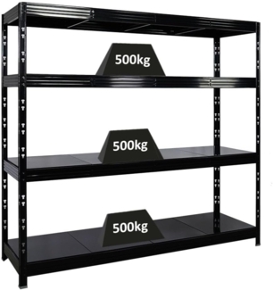 PROREGAL Profi Schwerlastregal Rhino EXTRA BREIT schwarz HxBxT 180 x 200 x 60 cm Fachlast 500kg 4X Stahlplatten-Ebenen Garagenregal, Lagerregal, Steckregal, Weitspannregal
