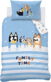 MTOnlinehandel Babybettwäsche Bluey Family Time 100x135 + 40x60 cm in Renforcé, Geschenkidee, 100% Baumwolle, 2 teilig, Süßes Bettwäsche- Set für Babys und Kleinkinder