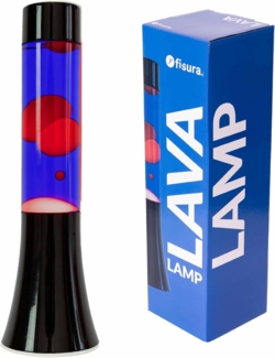 FISURA - Blaue Lavalampe. 30 cm große Lavalampe mit schwarzem Sockel, blauer Flüssigkeit und roter Lava. Lampe mit Entspannungseffekt. 9 x 9 x 30 cm