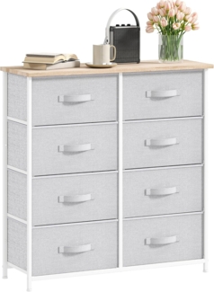 DWVO Kommode mit 8 Schubladen, Schrank aus Stoff mit Griffen, Metallgestell & MDF-Holzplatte, langlebig, für Schlafzimmer & Wohnzimmer,Hellgrau