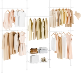 SoBuy KLS04 Teleskopstange Kleiderständer mit 5 Kleiderstangen und 2 Körben Teleskop Garderoben System Verstellbares Regalsystem B (209-311) x H (200-285) cm