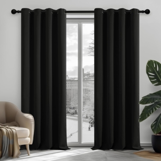 Deconovo verdunklungsgardine Sonnenschutz Blickdicht Vorhang mit Ösen Thermovorhang Kälteschutz Thermo gegen Kälte Thermogardine Hitzeschutz, 270x140 cm(HöhexBreite), Schwarz, 2er Set