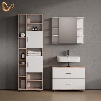 Livinity® Waschbeckenunterschrank Eisak, Weiß/Sonoma/Sonoma, 80x60.8 cm