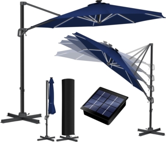 KESSER® Sonnenschirm Ampelschirm Sun Rund XL, Navyblau, Mit LED