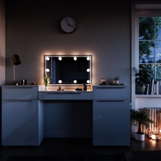 Vicco Schminktisch Lilli Frisiertisch Kommode Frisierkommode Spiegel Weiß inklusive LED-Lichterkette