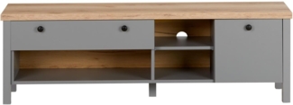 TV Board, TV-Schrank, Lowboard, Unterschrank, Holz Natur, Sideboard, Fernsehschrank, Grau, 46,5 x 38 x 146,5 cm