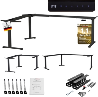 Albatros Eck-Schreibtisch-Gestell Lift L7B + Kabelkanal, schwarz, stufenlos verstellbar in Höhe, Breite und Winkel, 3 Motoren, elektrisch