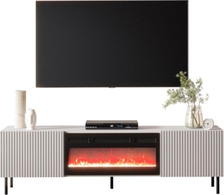 TV Schrank Arypot 2D mit Elektrischem Kamin, gefräster Front, Griffloses System (Farbe: Cashmere)