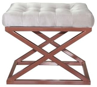 Atelier Del Sofa Stylish Pouffe with Metal Frame, 50 x 42 x 40 cm | 100% Polyester Babyface Fabric, Copper & White | Perfect for Modern Living Spaces