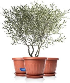 BigDean 3X Blumentopf mit Untersetzer rund ø50xH38 cm Terracotta - wetterfester Pflanzkübel - Wasserablauf UV-beständig aus bruchsicherem Kunststoff - Innen + Außen geeignet - Made in Europe