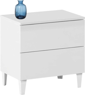 Nachttisch mit zwei Schubladen, glänzend weiß, 50 x 49 x 34 cm.