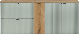 Lomadox Unterschrank NEWPORT-56-GREEN Waschtisch Doppelwaschtisch 120cm, grün und Eiche, gerillte Front