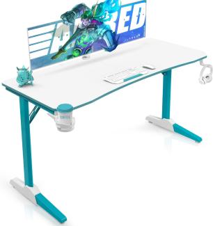 Devoko Gaiming Tisch 140cm Gaming Schreibtisch Weiß Gamer Computertisch Ergonomischer PC Tisch mit Kabelaufbewahrungsbox, Getränkehalter und Kopfhörerhalter T-förmiger (Weiß, 140x60 cm)