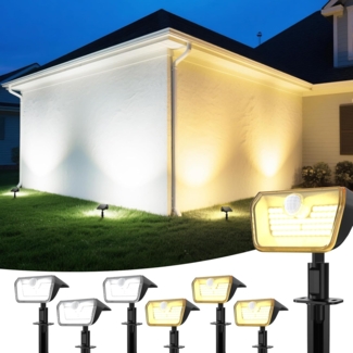 Linkind Solarlampen für Außen mit Bewegungsmelder Warmweiß & Kaltweiß, 60-LEDs Außenleuchte 800Lm mit Dauerlicht & Lade-anzeige, S-Klasse Akku Solarstrahler IP67 Bewegungslicht 8M/120°, 6 Stück