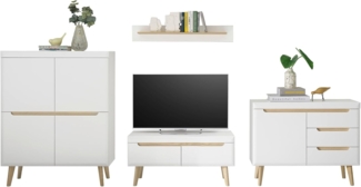 Wohnwand Isgard in weiß und Eiche 4-teilig 360 x 197 cm