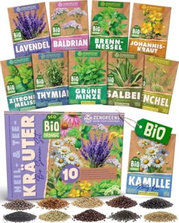 ZenGreens® - Bio Heil- und Teekräutersamen im 10er Set - 10 Heil- und Tee Kräuter Samen für den einfachen Anbau im Garten, Balkon oder Hochbeet - Pflanzensamen - Saatgut