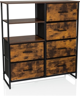 hjh LIVING Kommode mit 6 Schubladen, 2 offene Fächer RAGALA 84x30x92 cm Regalsystem Sideboard für Wohnzimmer Schlafzimmer Flur, Räuchereiche