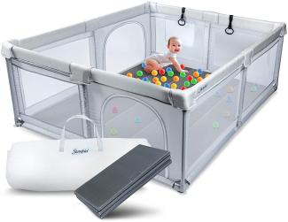 Sternfeld Laufstall Baby - Sicheres Laufgitter Baby mit weicher Spielmatte [150x180 cm] - Gepolsterter Baby Laufstall mit Stehgriffen [zum Laufen lernen] - Krabbelgittter mit Netz & 2 Türen