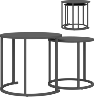 Outsunny Gartentisch aus Stahl, platzsparend (2er Set Beistelltisch, 2-St, stapelbar rund Balkontisch), für Wohnzimmer Büro Outdoor Indoor Dunkelgrau