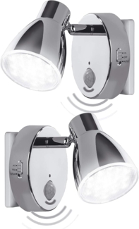 TRANGO LED Steckdosenleuchte, 2er Set 2635-028 LED Sensor Nachtlicht *MILO* mit Bewegungssensor & Automatikfunktion in Chrom Sicherheitslicht 230V Steckdosenlampe, Wandlampe, Orientierungslicht, Nachtlampe, Steckdosenlicht