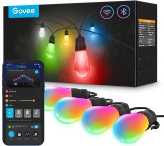 Govee Lichterkette Außen, Smart LED Wifi RGBICW Glühbirnen, IP65 Wasserdicht, Funktioniert mit Alexa und Google Assistant, App-Steuerung, 47 Szenenmodi, 30 LEDs 30m Outdoor