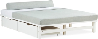 Palettenbett mit Bettkasten und 2er Set Lattenrost, Kiefer Massivholz Weiß, 28 x 140 x 200 cm