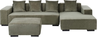 Ecksofa 4-Sitzer LUNGO Cord Grün mit Ottomane linksseitig
