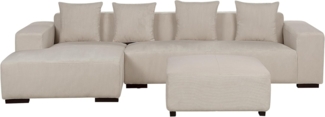 Ecksofa mit Ottomane LUNGO Beige Cord Rechtsseitig