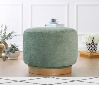 Stylish Green Pouffe, 100% Cotton, 360° Rotatable, Oak Wood Legs, 55 x 43 x 55 cm | Medium Hard Sponge (35 DNS) | Perfect for Modern Living Spaces