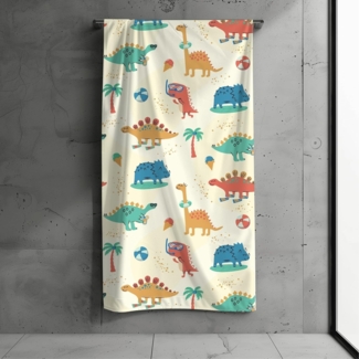 MTOnlinehandel Strandtuch Kinder • 70x140 cm • Schnelltrocknend, Baumwolle & Mikrofaser Mix (1-St), Badetuch • Weich & Saugfähig • Strand • Meer • Dino