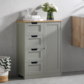 Bath Vida Priano Badezimmerschrank mit 4 Schubladen, 1 Tür, freistehend, grau, Aufbewahrungseinheit aus Holz, Grey Bathroom 4 Drawer 1 Door Cabinet