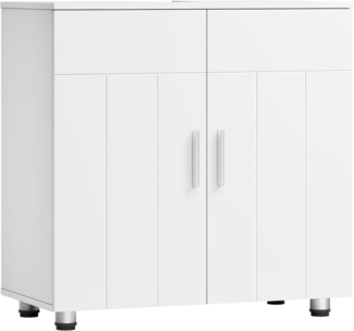EUGAD Waschbeckenunterschrank,Unterschrank, Waschtischunterschrank, Badezimmerschrank mit 2 Türen,Verstellbarer Trennwand, Metallscharnieren, Landhausstil Weiß 60 x 60 x 30 cm