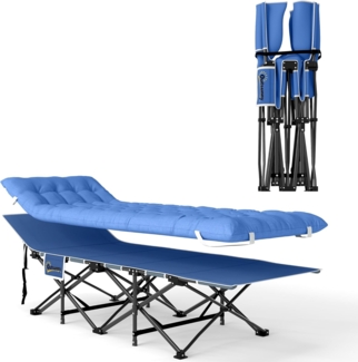 Outsunny Feldbett mit Matratze, Kopfkissen, Seitentasche (Gästebett bis 150 kg, 1-St, faltbar Campingbett) 190 x 65 x 37 cm, für Outdoor, Garten Camping Reisen Blau