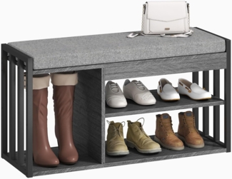 HOMCOM Schuhbank Schuhregal mit Sitzfläche, Stauraum (Flurbank, 1-St, gepolstert Sitzbank), für Wohnzimmer, Flur, 86 x 30 x 45,4 cm, Grau