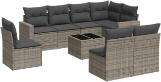 vidaXL 9-tlg. Garten-Sofagarnitur mit Kissen Grau Poly Rattan 3219070