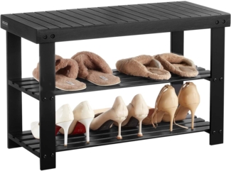 VEVOR Schuhregalbank Schuhbank (703 x 288 x 451 mm), Eingangsbereichsbank aus Bambus, 3-stufiges Schuhregal (130 kg belastbar), für Haustür Flur Wohnzimmer Schlafzimmer Schwarz