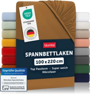 Blumtal® Mikrofaser Spannbettlaken 100x220 cm - Oekotex zertifiziertes Bettlaken 100x220 - Leintuch 100x220 - Spannbettuch 100x220 cm - Spannleintuch 100x220 - Laken 100x220 Pumpkin Spice - Braun