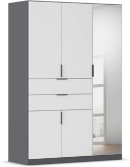 Rauch Möbel Norwich Kleiderschrank, Schrank, Garderobe, Organizer, 5-türig, mit Spiegel, 2 Schubladen für mehr Stauraum, Farbe Weiß/Grau metallic, Schwarz, Griffprofil Grau metallic, 136 x 197 x 54 cm