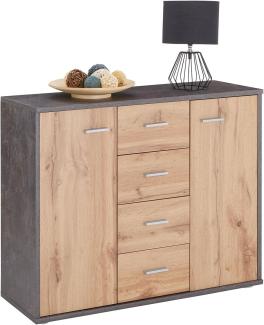 CARO-Möbel Sideboard Jamie mit 2 Türen und 4 Schubladen, Moderne Kommode Büromöbel in Beton dunkel/Wotan Eiche