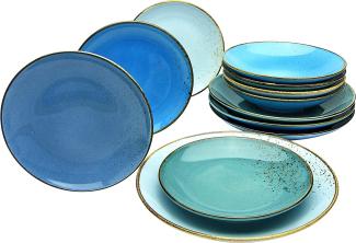 CreaTable 20966 Nature Collection Speiseteller, Suppenteller, Dessertteller, aqua, 12-teilig (1 Set)