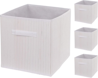 4er-Set Faltbox HWC-C21, Korb Aufbewahrungskorb Ordnungsbox Sortierbox Aufbewahrungsbox, Bambus 32x32x32cm ~ weiß