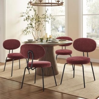 COLAMY Polsterstühle für das Esszimmer, 4er Set, Moderne Küchenstühle mit Rückenlehne, Kleine runde Metallseitenstühle mit gekrümmter Rückenlehne für Esszimmer, Küche, Restaurant, Rot