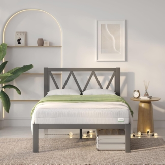 Novilla Bettgestell 90x190 cm, Bettrahmen mit Lattenrost, Bettgestelle mit Kopfteil-Design für Erwachsene, Kinder Jugendliche, Stauraum unter dem Bett, Schwarz