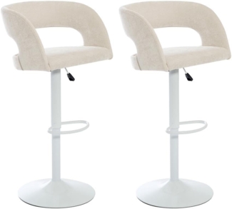 Vente-unique - Barhocker 2er-Set höhenverstellbar - Stoff & weißes Metall - Cremefarben - LAJUNIA