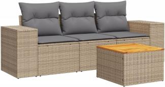 vidaXL 4-tlg. Garten-Sofagarnitur mit Kissen Beige Poly Rattan 3257648